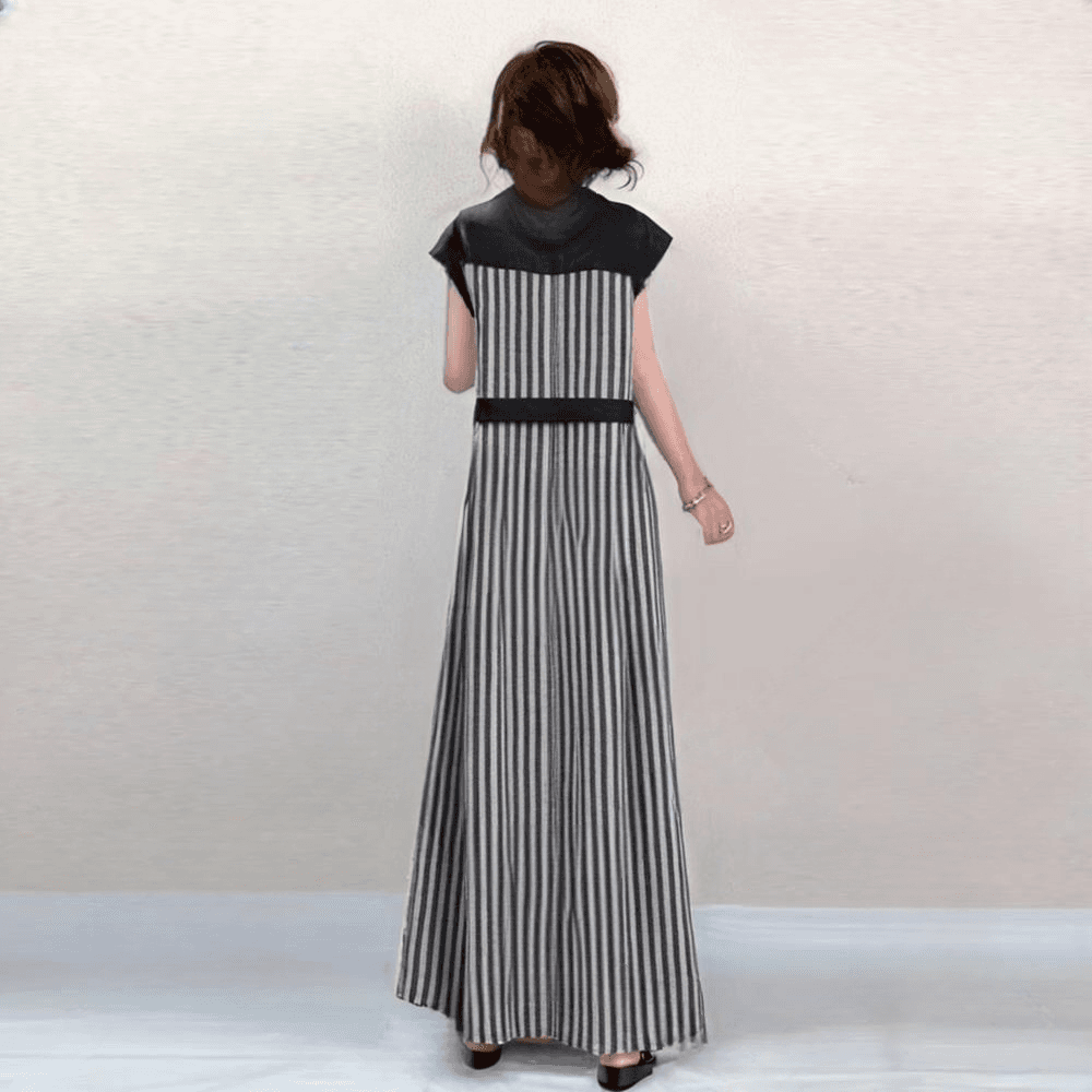 モード系ファッション ストライプフレアスカート｜美シルエット×ウエストゴムで快適スタイルアップ