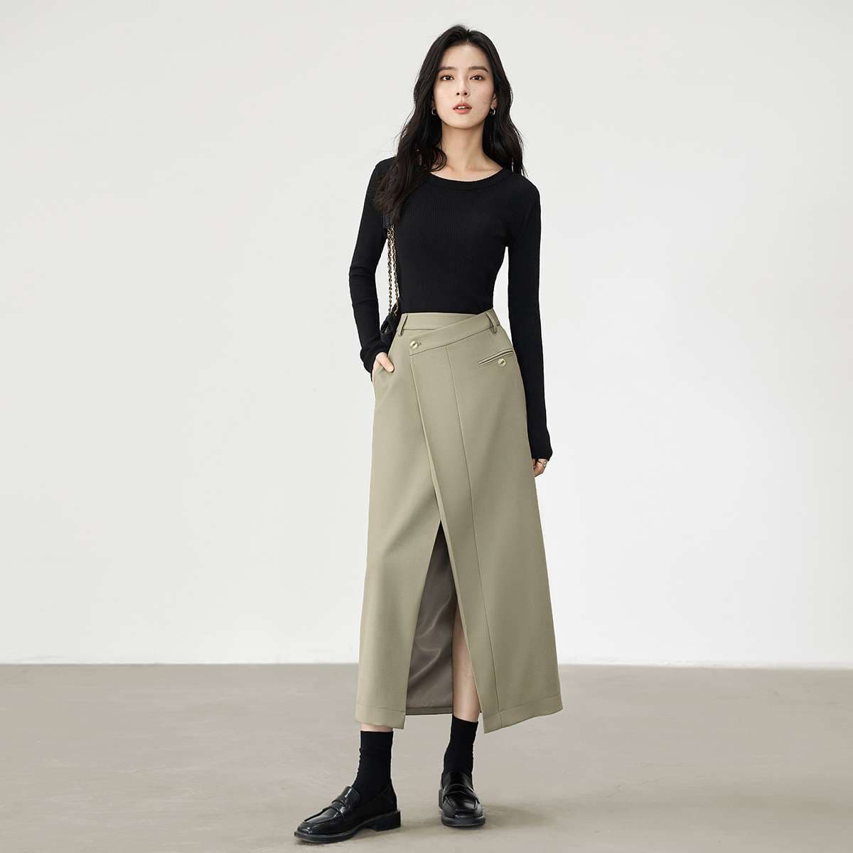 モード系ファッション ラップデザイン ロングスカート