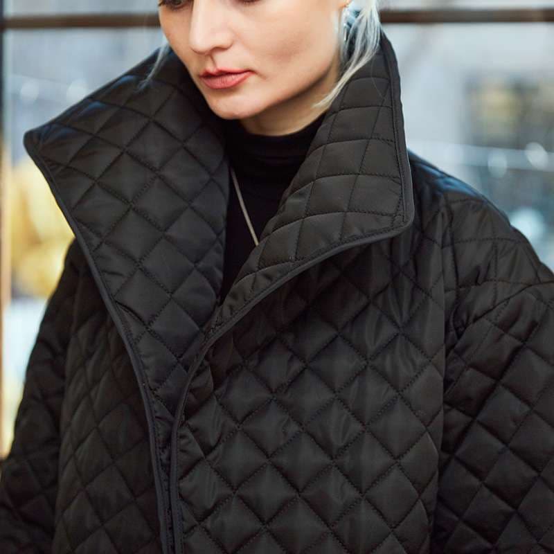 モード系ファッション キルティングロングコート