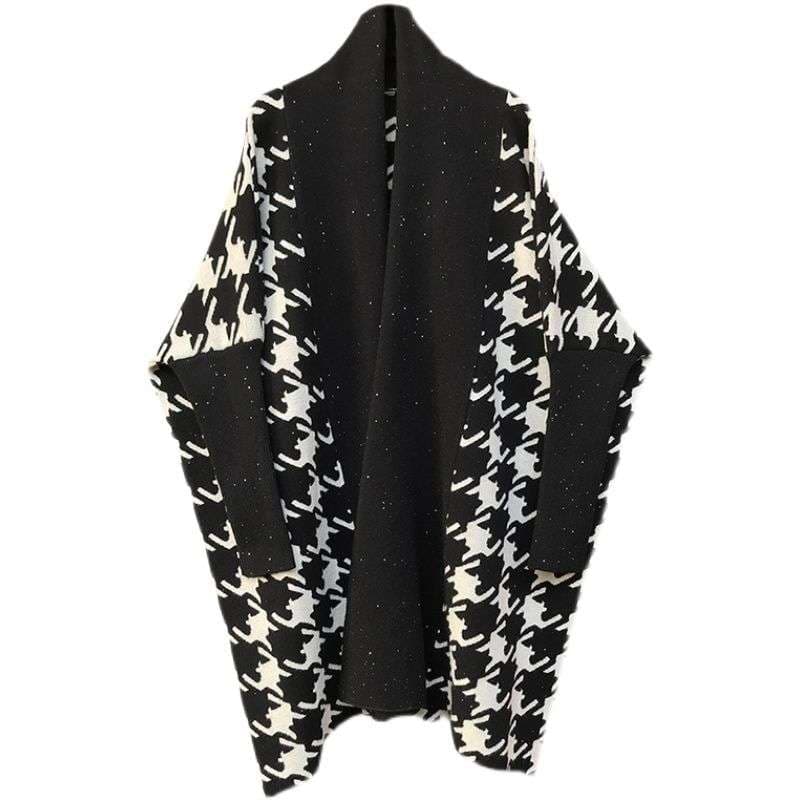 モード系ファッション 《2025秋冬新作》体型カバー×高級素材◆ウール混千鳥柄ジャケット／ロング丈アウター／レディースゆったり大きめサイズ対応／M-2XL展開