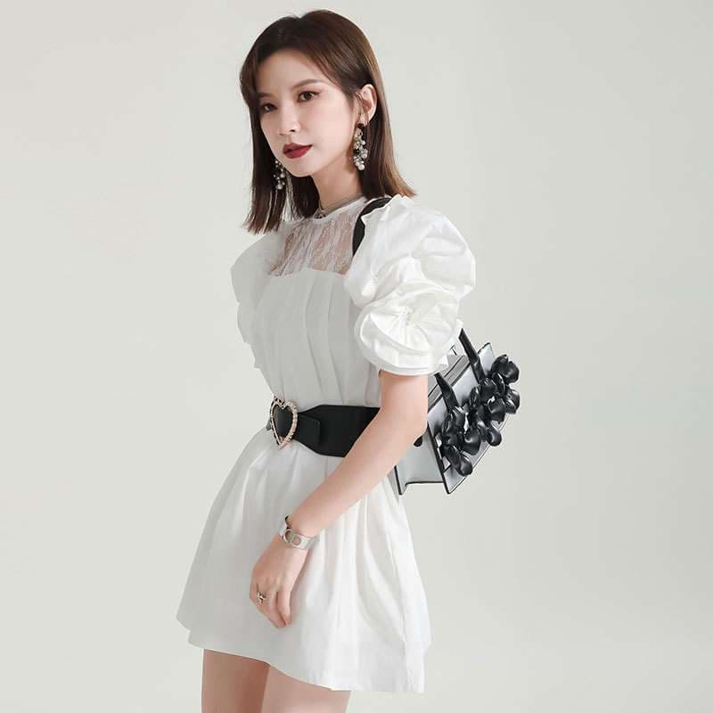 モード系ファッション エレガントコントラスト レースカラードレス