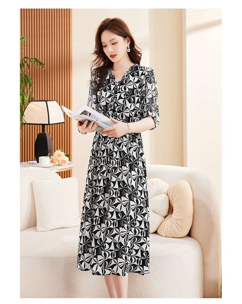 モード系ファッション エレガントな幾何学模様ワンピース