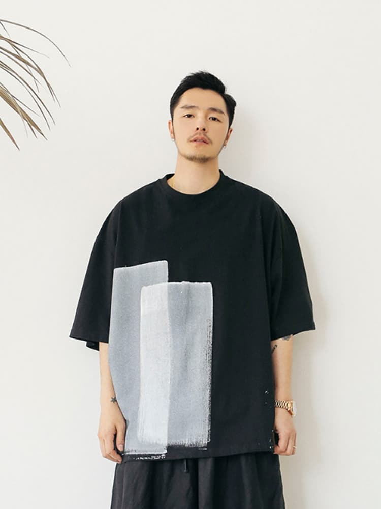 モード系 【大人モード】ロング丈ワイドTシャツ｜アートプリント｜ユニセックス｜体型カバー・モードカジュアル