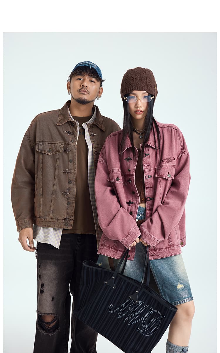 モード系ファッション春秋アウター チャイナデザイン デニムジャケット おしゃれ 大きいサイズ XL～6XL