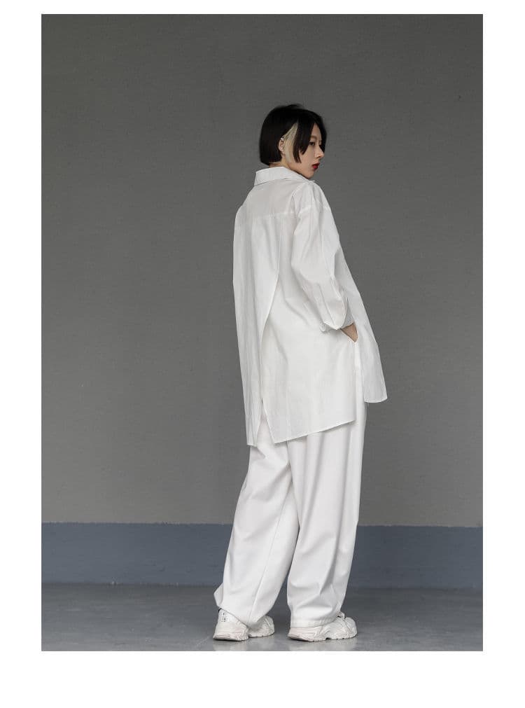 モード系ファッションング限定返礼品】  ユニセックス ロングシャツブラウス（白）