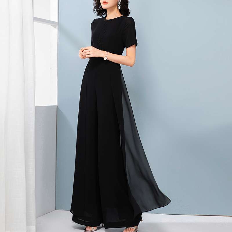 モード系ファッション エレガントシフォンロングドレス