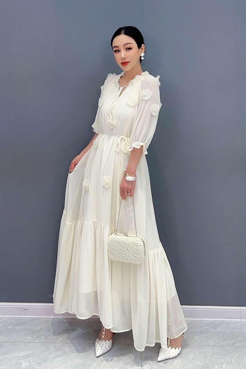 モード系ファッション エレガントフラワーモチーフマキシワンピース