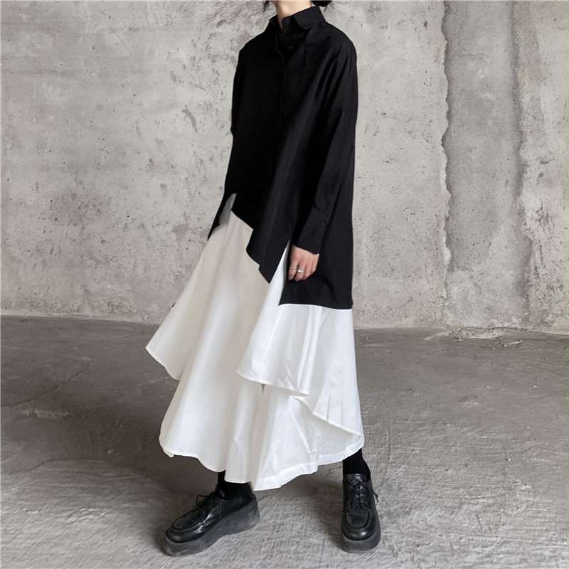 モード系ファッション アシンメトリーデザインフレアスカート