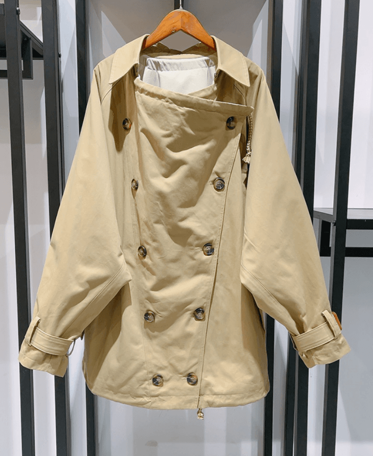 モード系ファッション ドレープデザインオーバーサイズトレンチコート