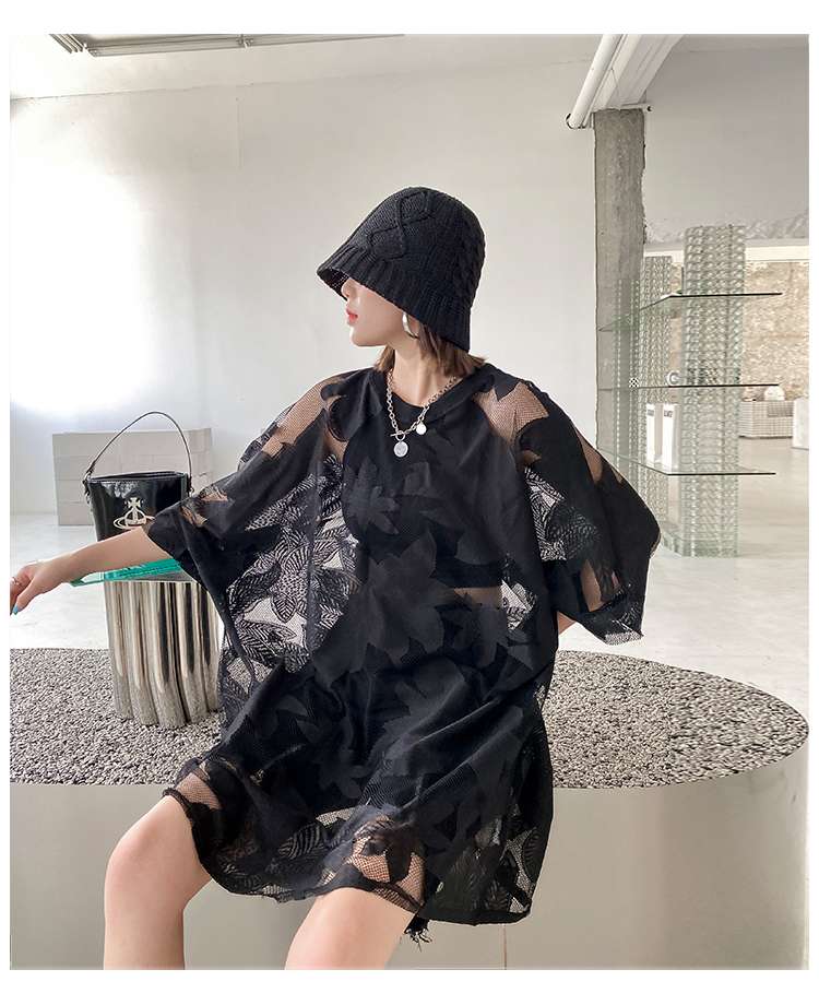 モード系ファッション 花柄シースルー オーバーサイズ ワンピース