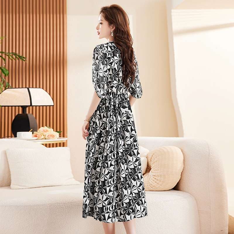 モード系ファッション エレガントな幾何学模様ワンピース