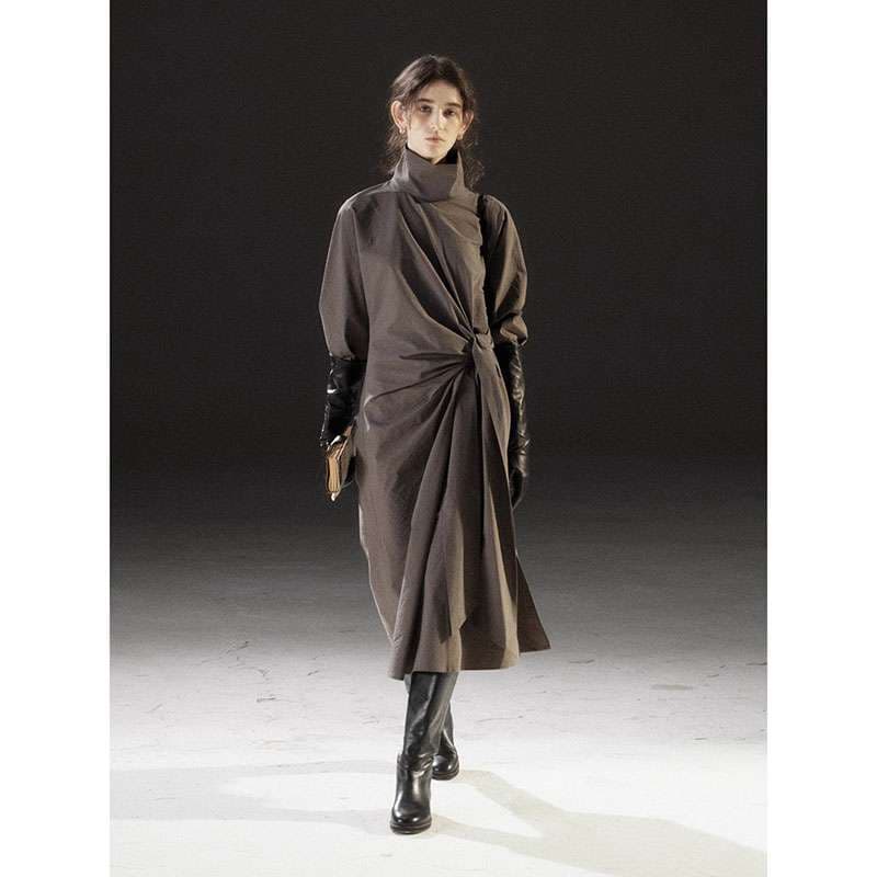 モード系ファッション ドレープデザイン ハイネックコート
