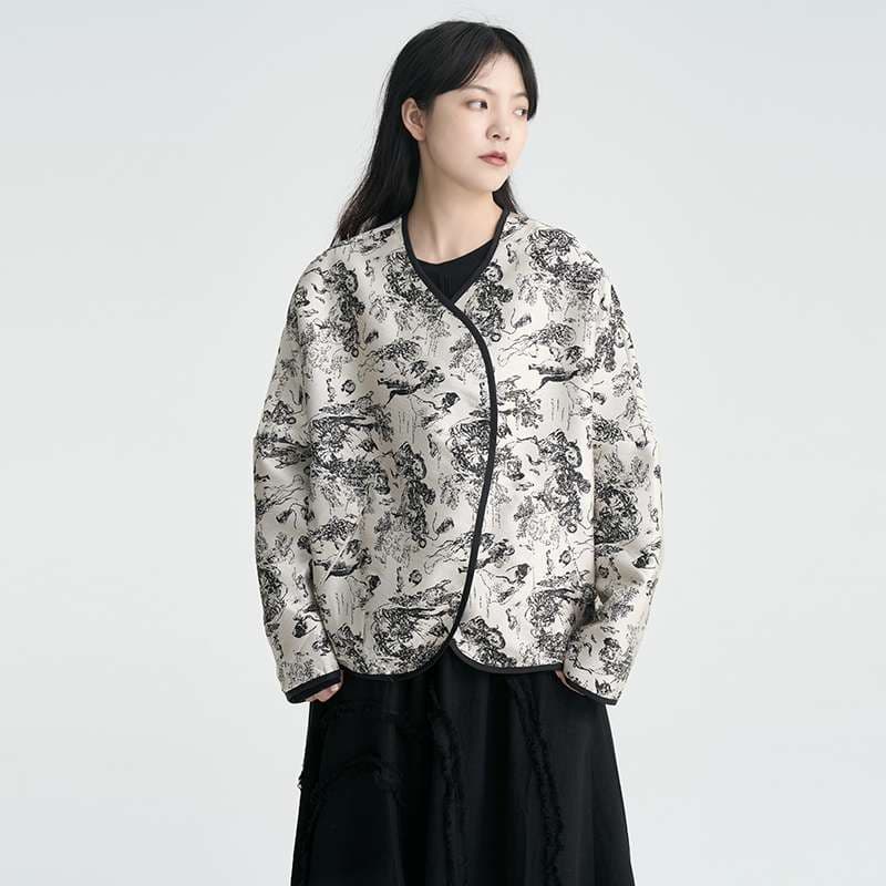 モード系ファッション 花柄刺繍リバーシブルキルティングジャケット