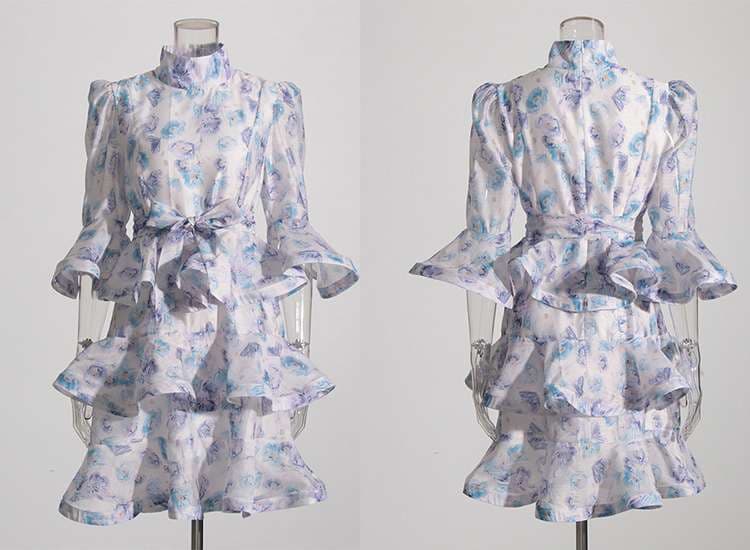 モード系ファッション エアリーフラワーティアードドレス