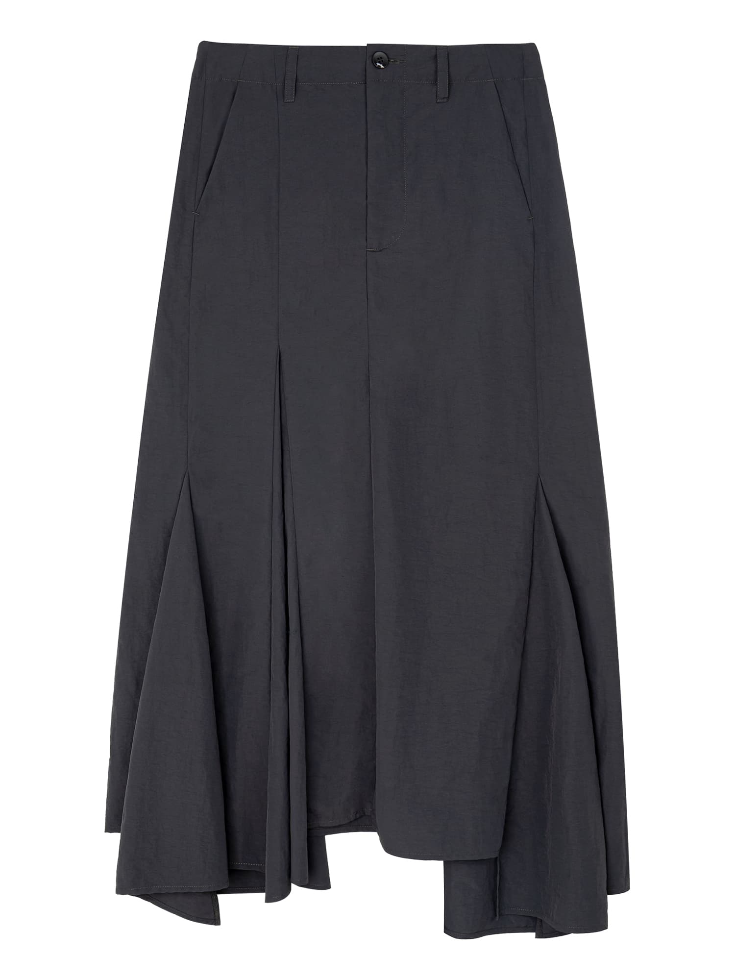 モード系 骨格ストレートに映える｜ナイロン素材のアシンメトリーフィッシュテールスカート（ホワイト／グレー）