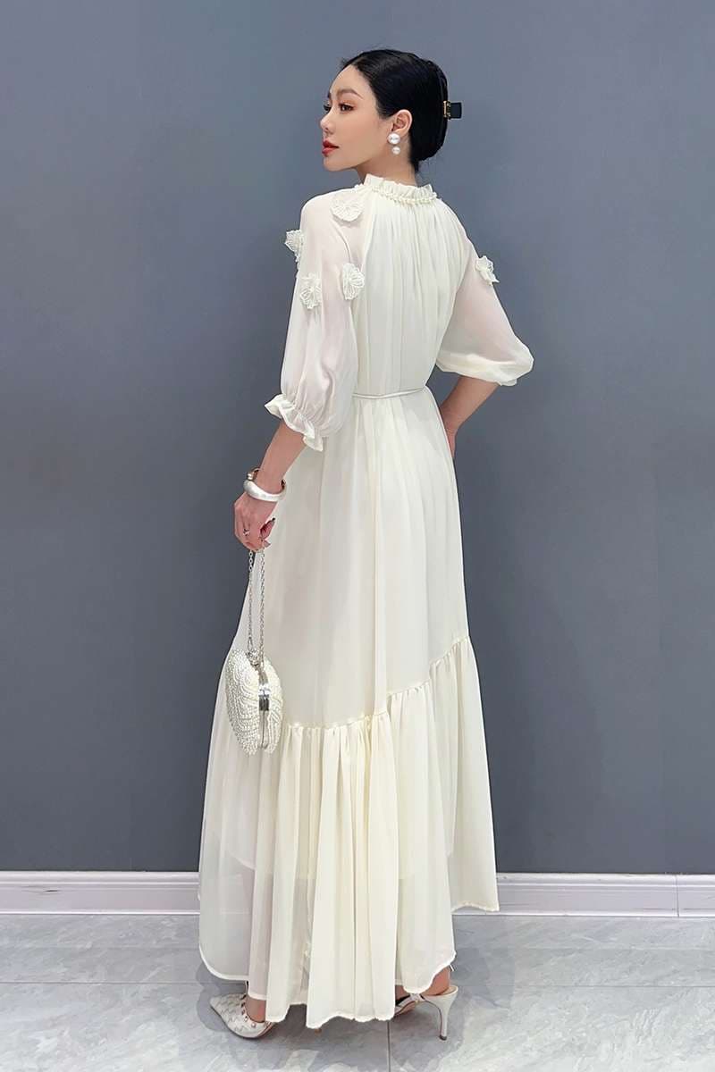 モード系ファッション エレガントフラワーモチーフマキシワンピース