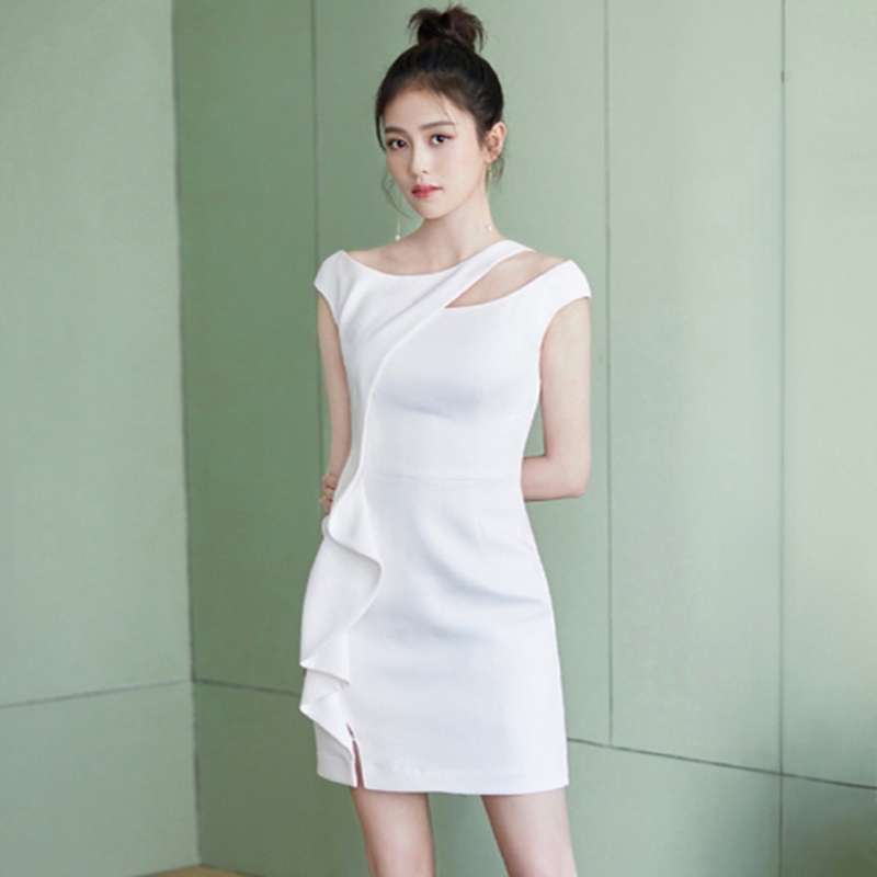 モード系ファッション エレガントなワンショルダーミニドレス