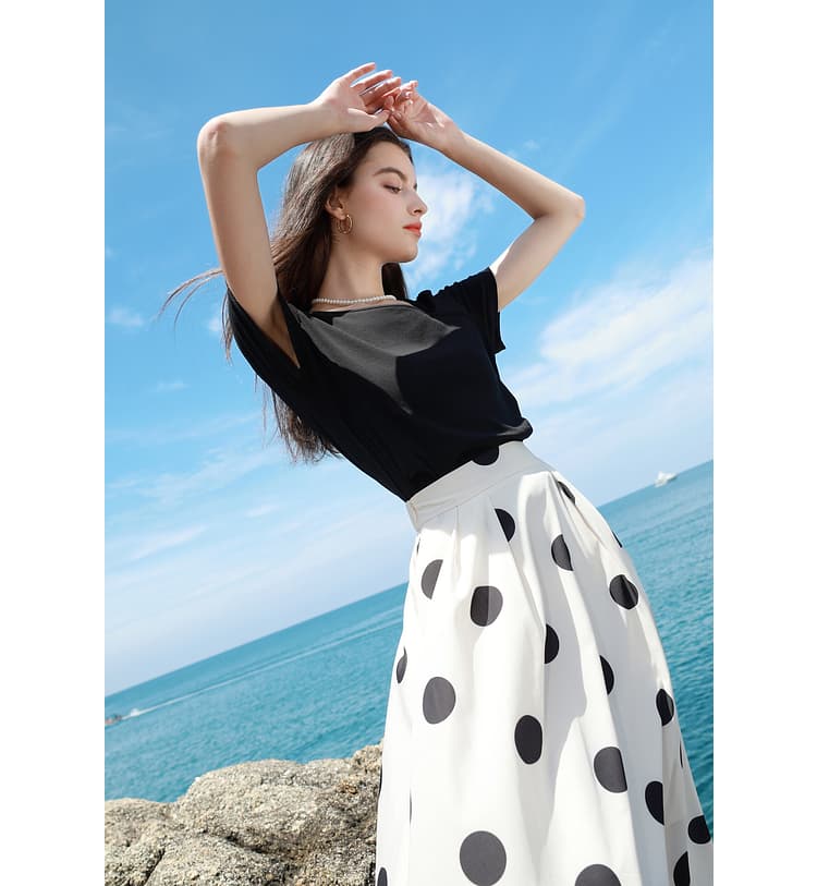 モード系 骨格ストレートに映える｜上質新疆綿カッターシャツ風Tシャツ【ブラック】