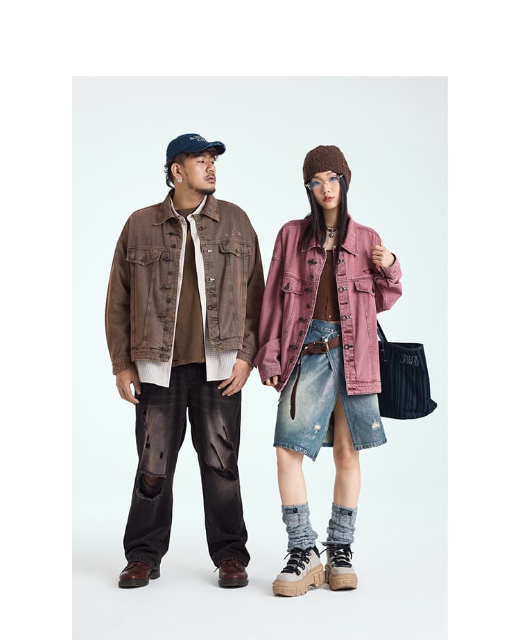 モード系ファッション春秋アウター チャイナデザイン デニムジャケット おしゃれ 大きいサイズ XL～6XL