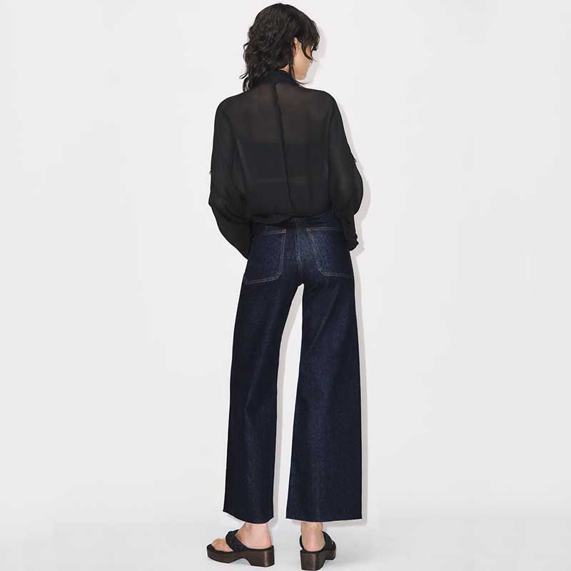 モード系ファッションハイウエストワイドデニムパンツ
