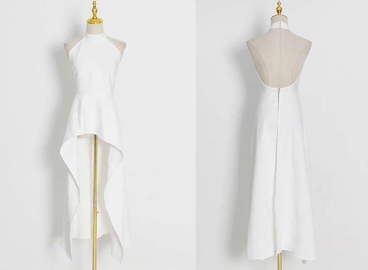 モード系ファッション モノトーンコントラストプリーツドレス