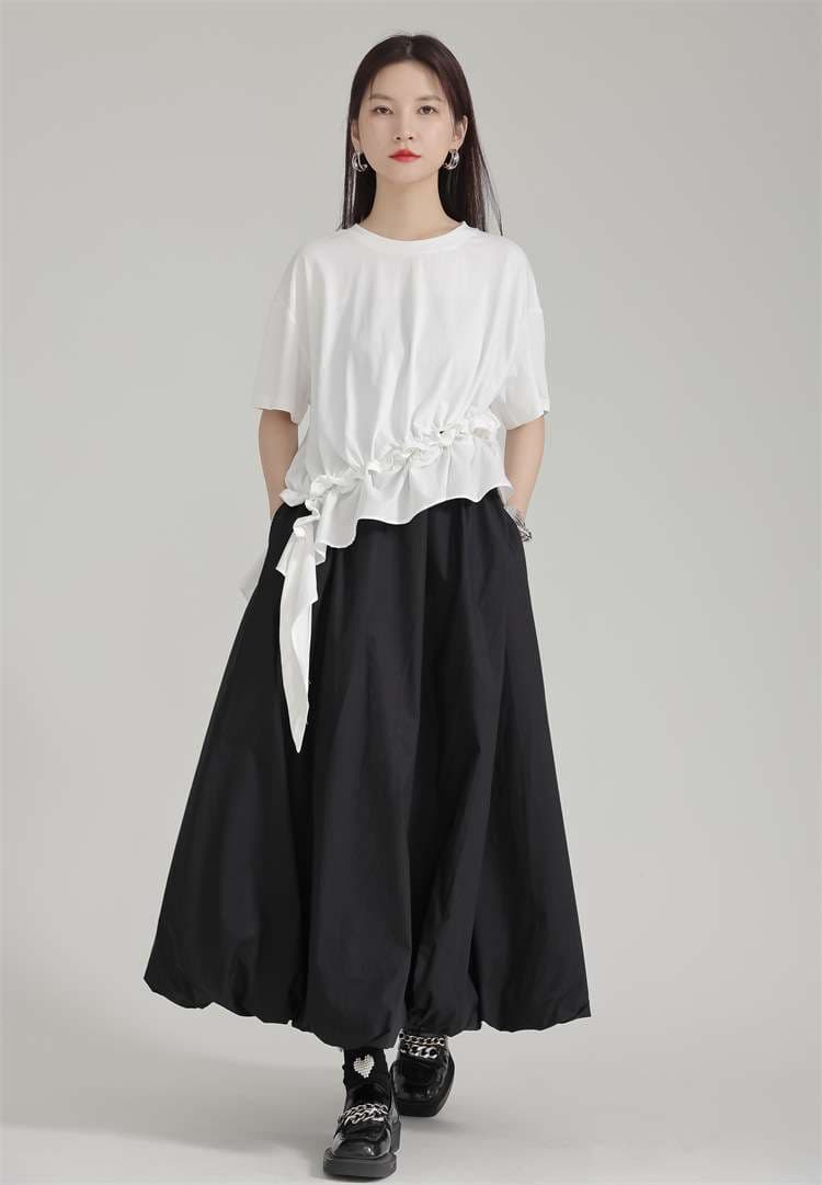 モード系ファッション モノトーンバルーンスカート ハイウエスト切り替え