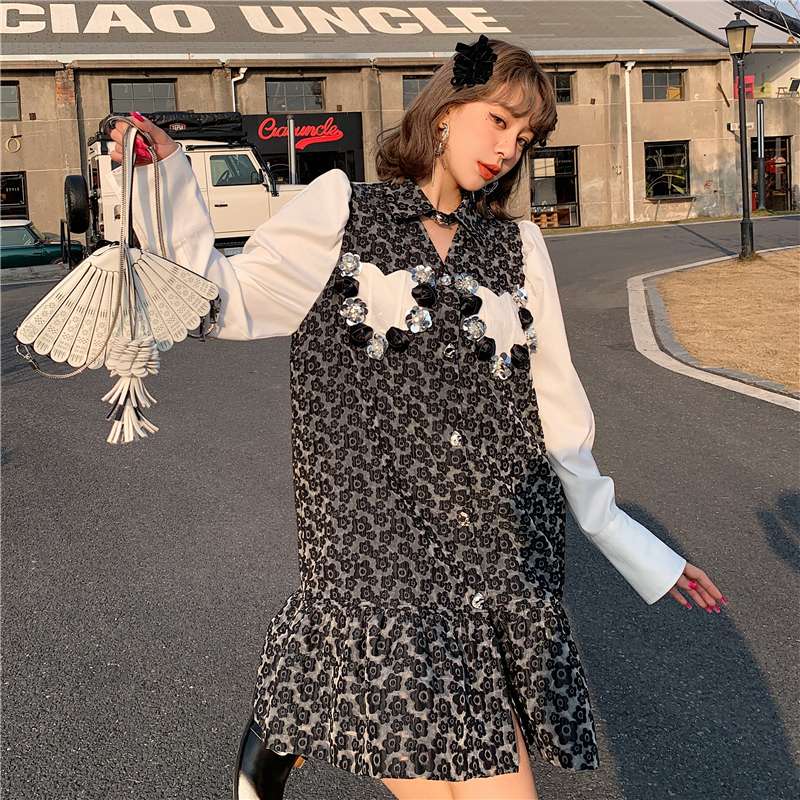 モード系ファッション ヴィンテージ風レオパード柄パフスリーブワンピース