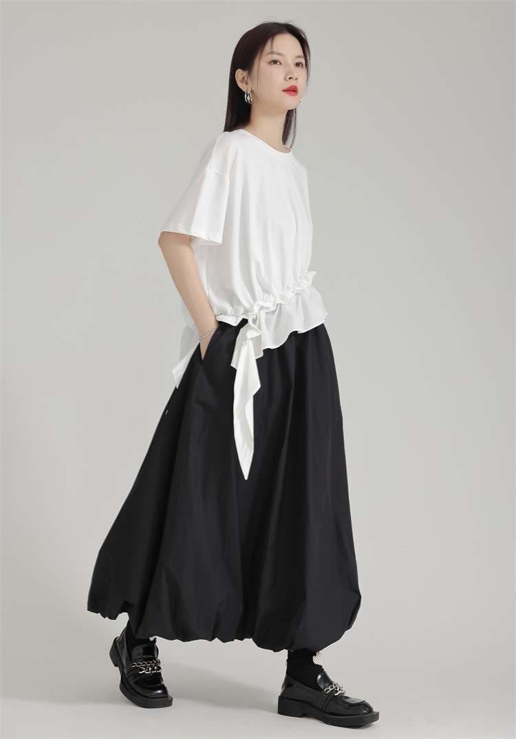 モード系ファッション モノトーンバルーンスカート ハイウエスト切り替え
