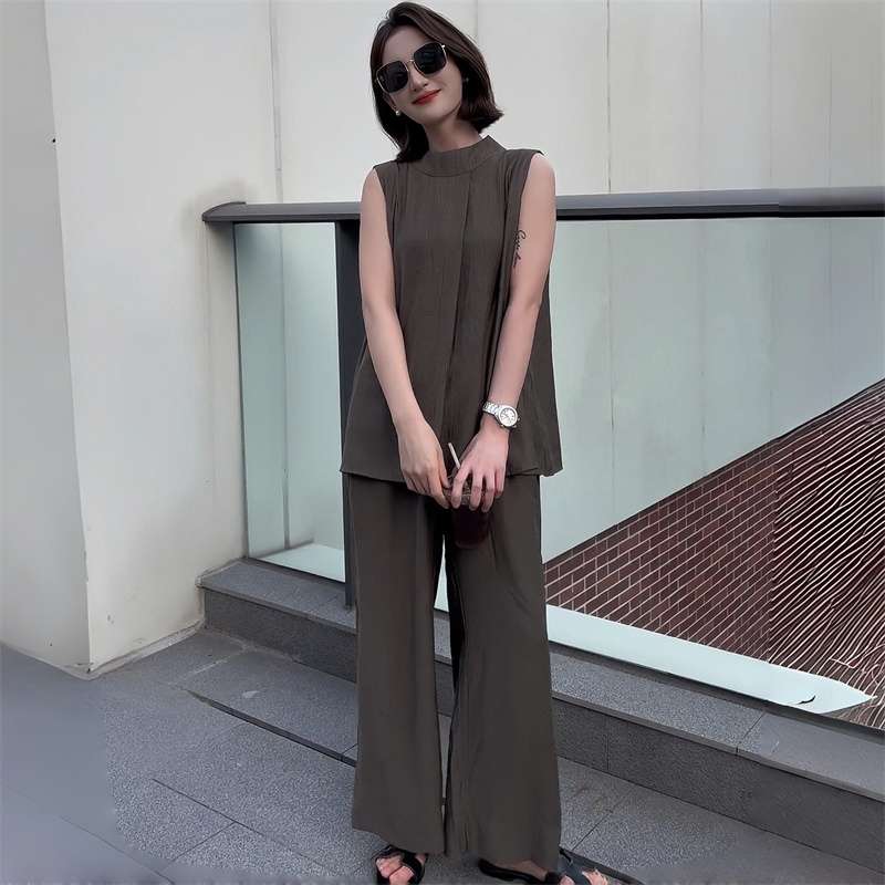 モード系ファッション 【M〜3XL対応】シンプルモード ノースリーブ×ワイドパンツ セットアップ