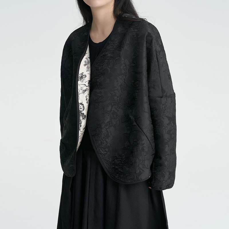 モード系ファッション 花柄刺繍リバーシブルキルティングジャケット