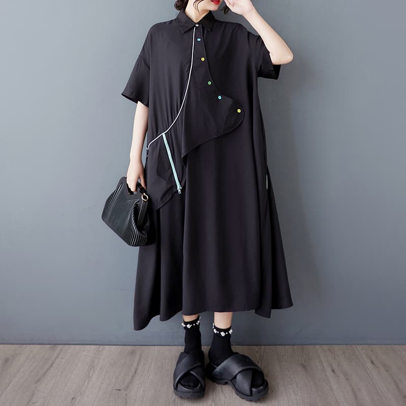 モード系ファッション レディース アシンメトリーデザインが光るモードなワンピース｜ゆったり体型カバー×着映えフォルム