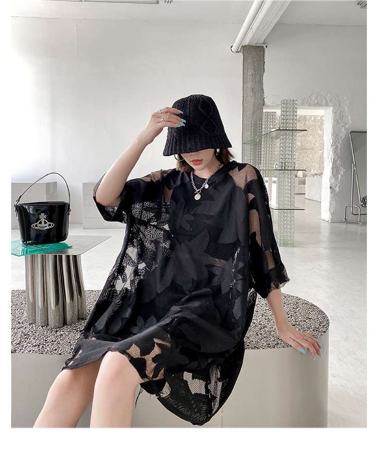 モード系ファッション 花柄シースルー オーバーサイズ ワンピース