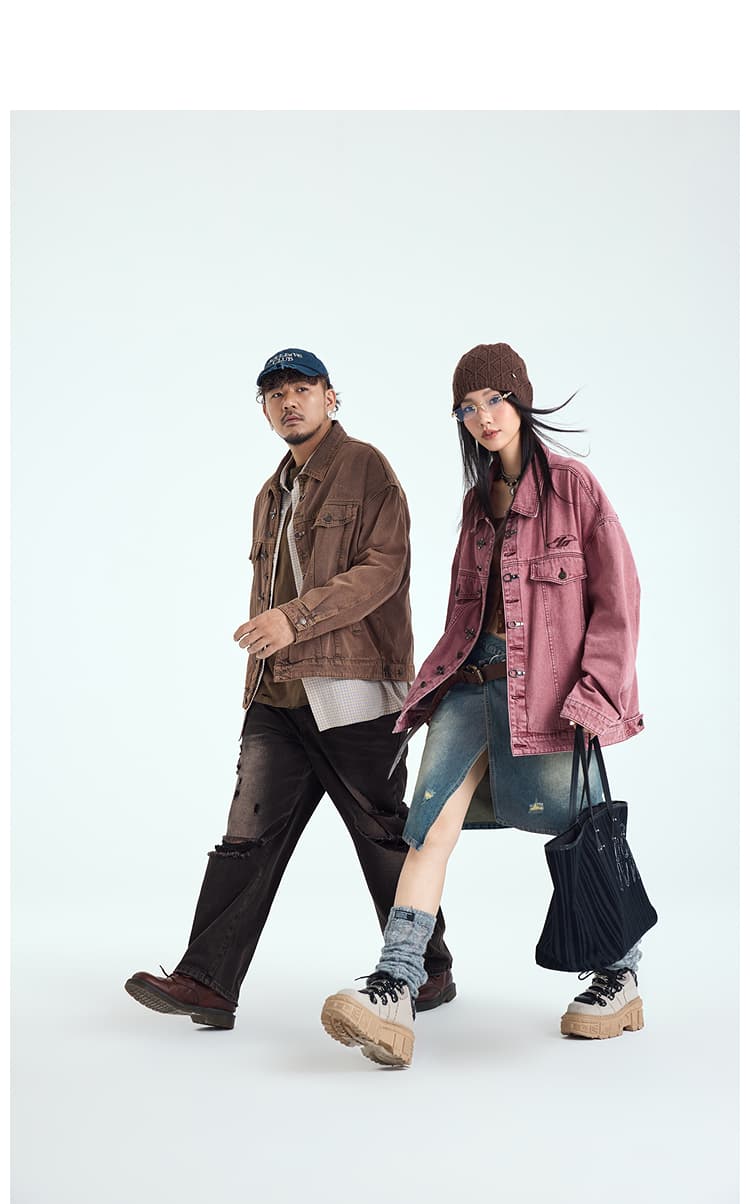 モード系ファッション春秋アウター チャイナデザイン デニムジャケット おしゃれ 大きいサイズ XL～6XL