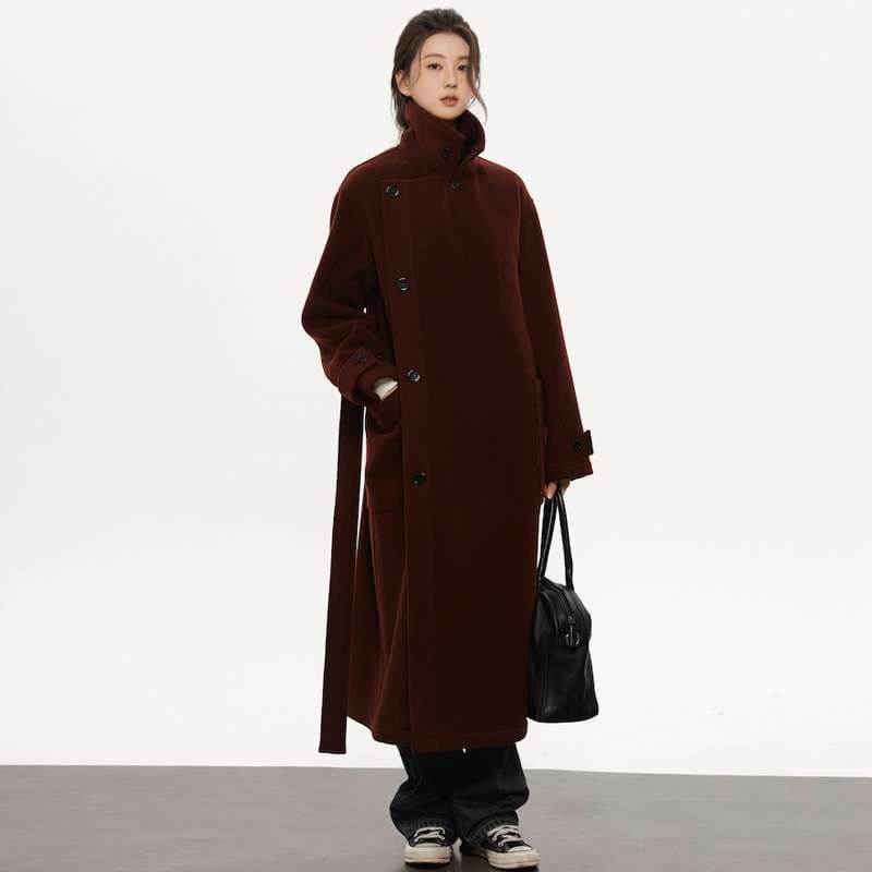 モード系ファッション オーバーサイズハイネックロングコート