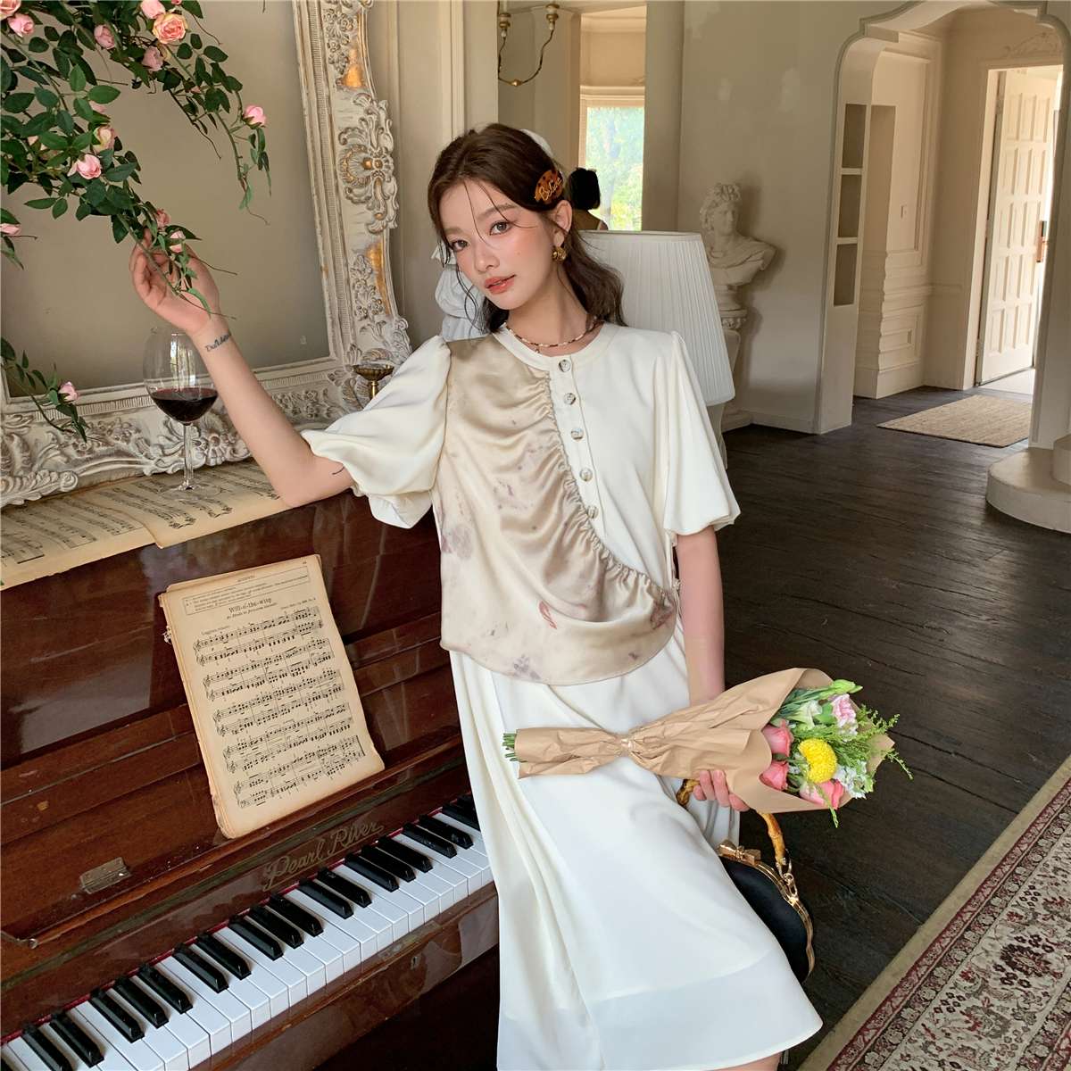 モード系ファッション エレガントローズピアノ ヴィンテージワンピース