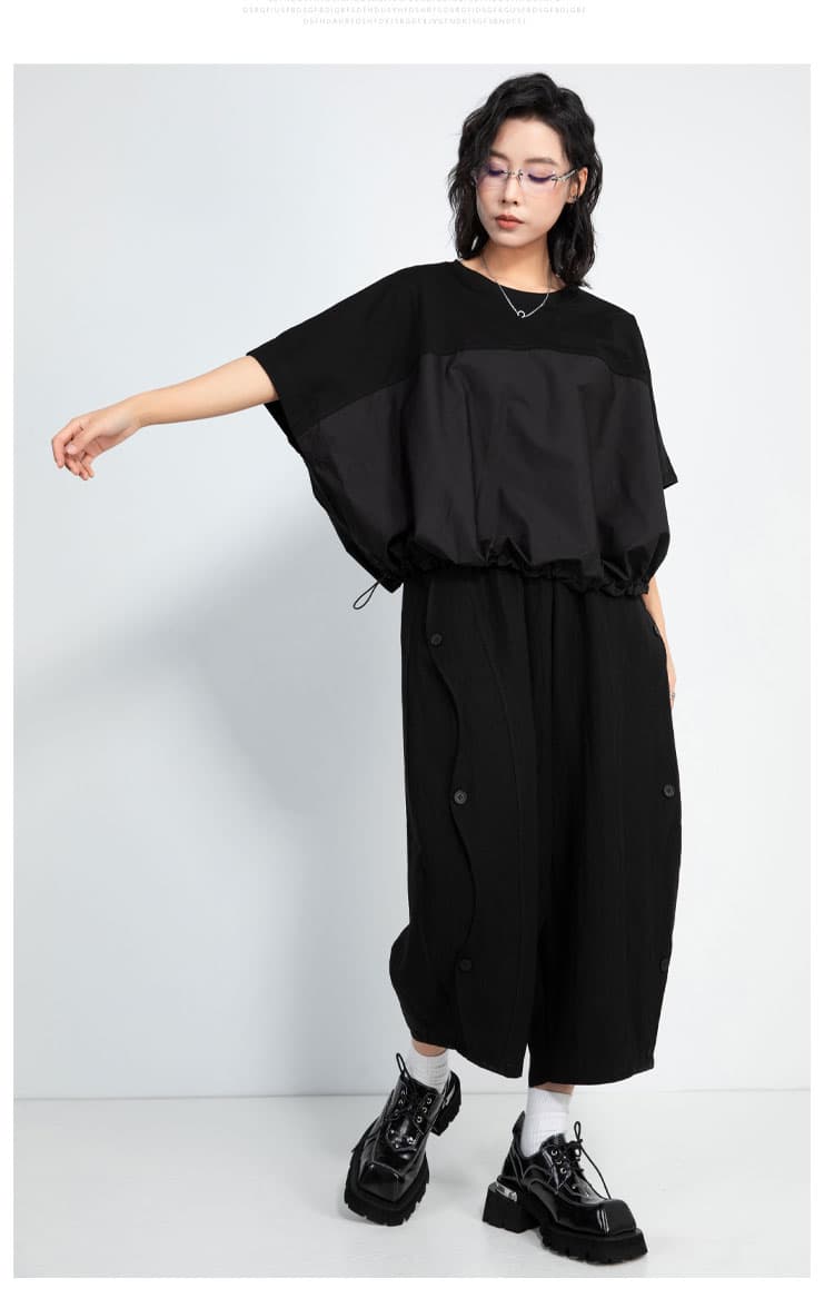 モード系 【立体感のあるモードスタイルを叶える、ドロスト裾×切り替えTシャツ】