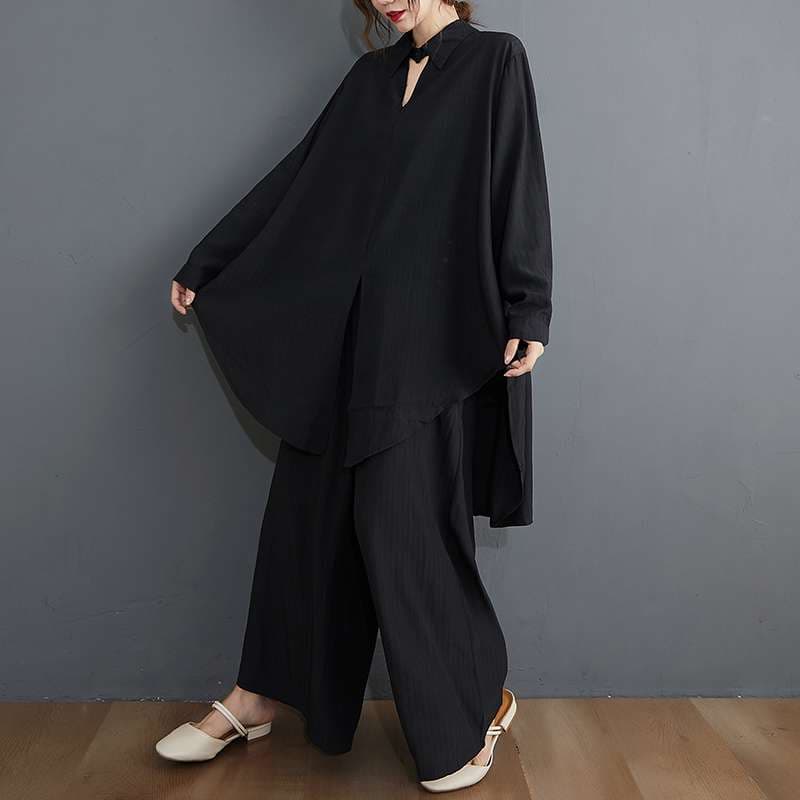 モード系ファッション ゆったりワイドパンツ×トップス 2ピースセット