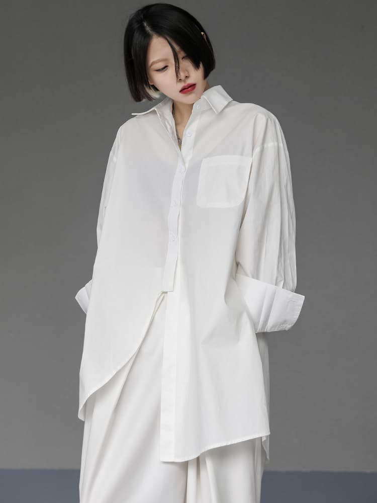 モード系ファッションング限定返礼品】  ユニセックス ロングシャツブラウス（白）