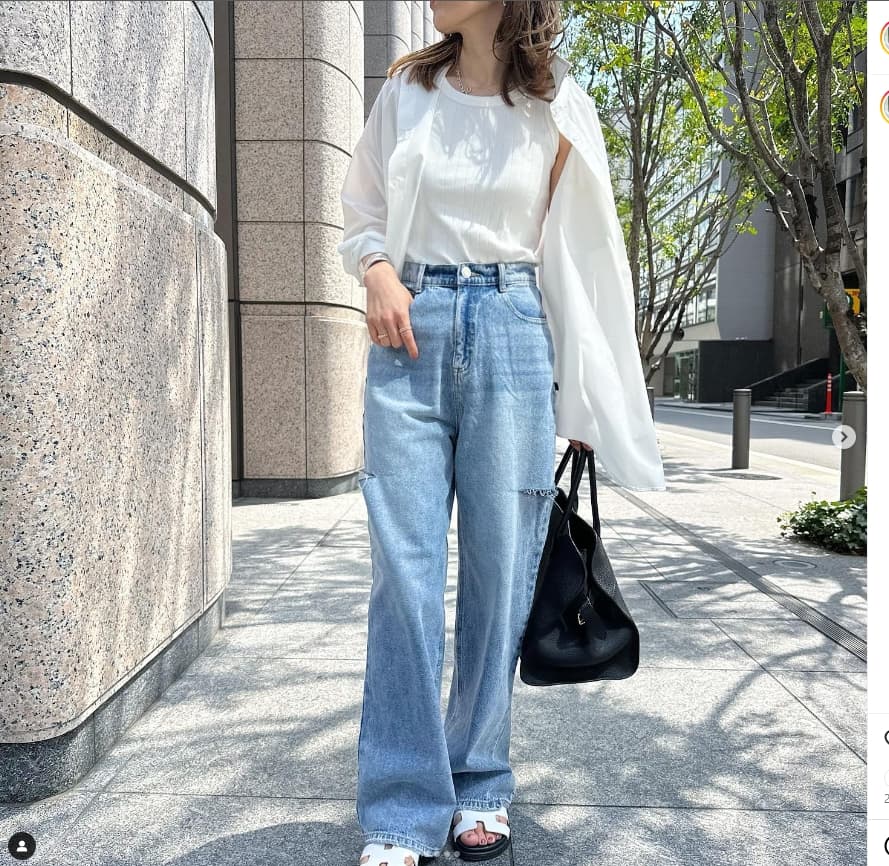 モード系ファッション ルーズフィット プチプラダメージデニムパンツ