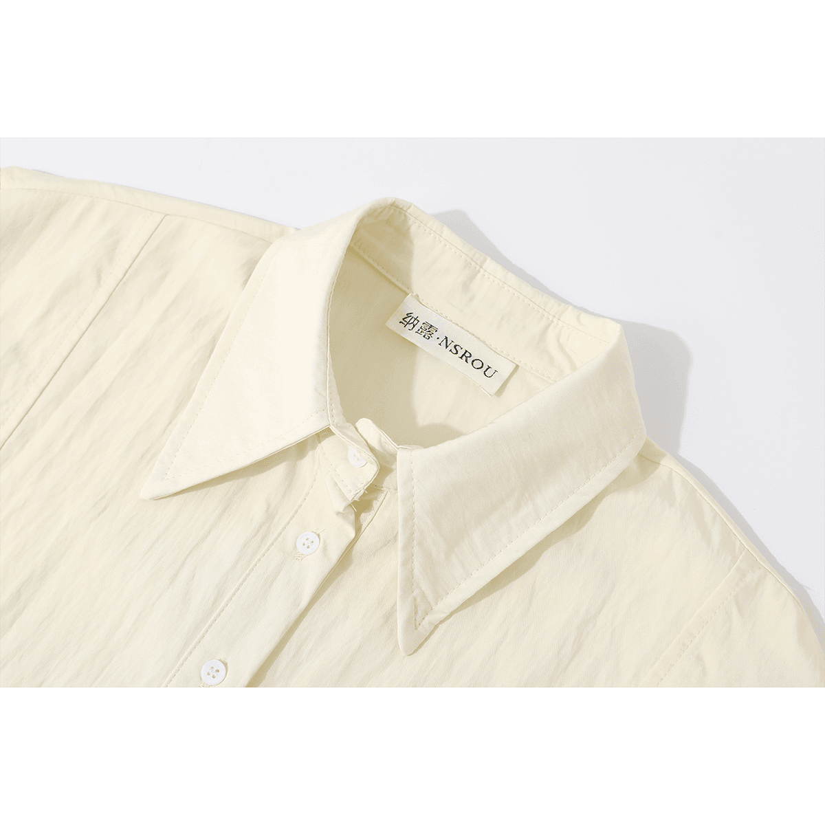 モード系 【M〜XL相当】レース切替 ショート丈シャツ｜レディース シアー レース ブラウス