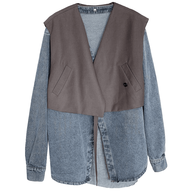 モード系ファッション デニム切替オーバーサイズコート