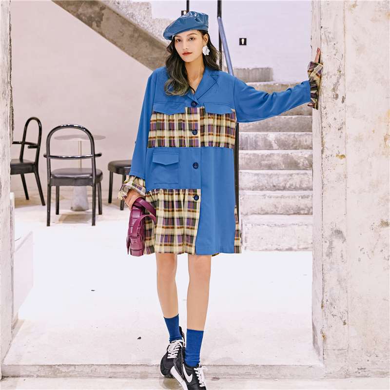 モード系ファッション エクレクティックブルーコートドレス