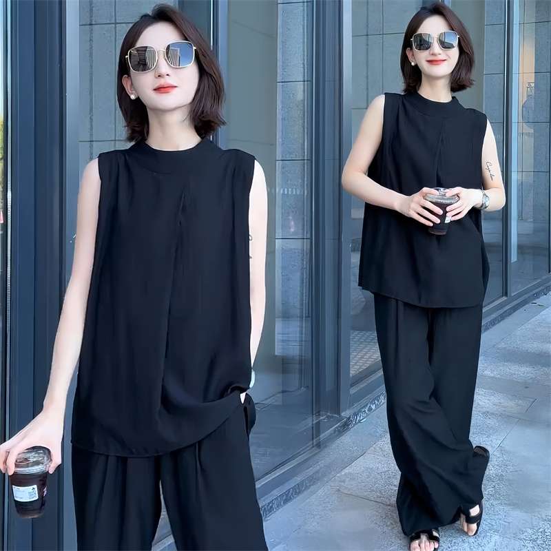 モード系ファッション 【M〜3XL対応】シンプルモード ノースリーブ×ワイドパンツ セットアップ