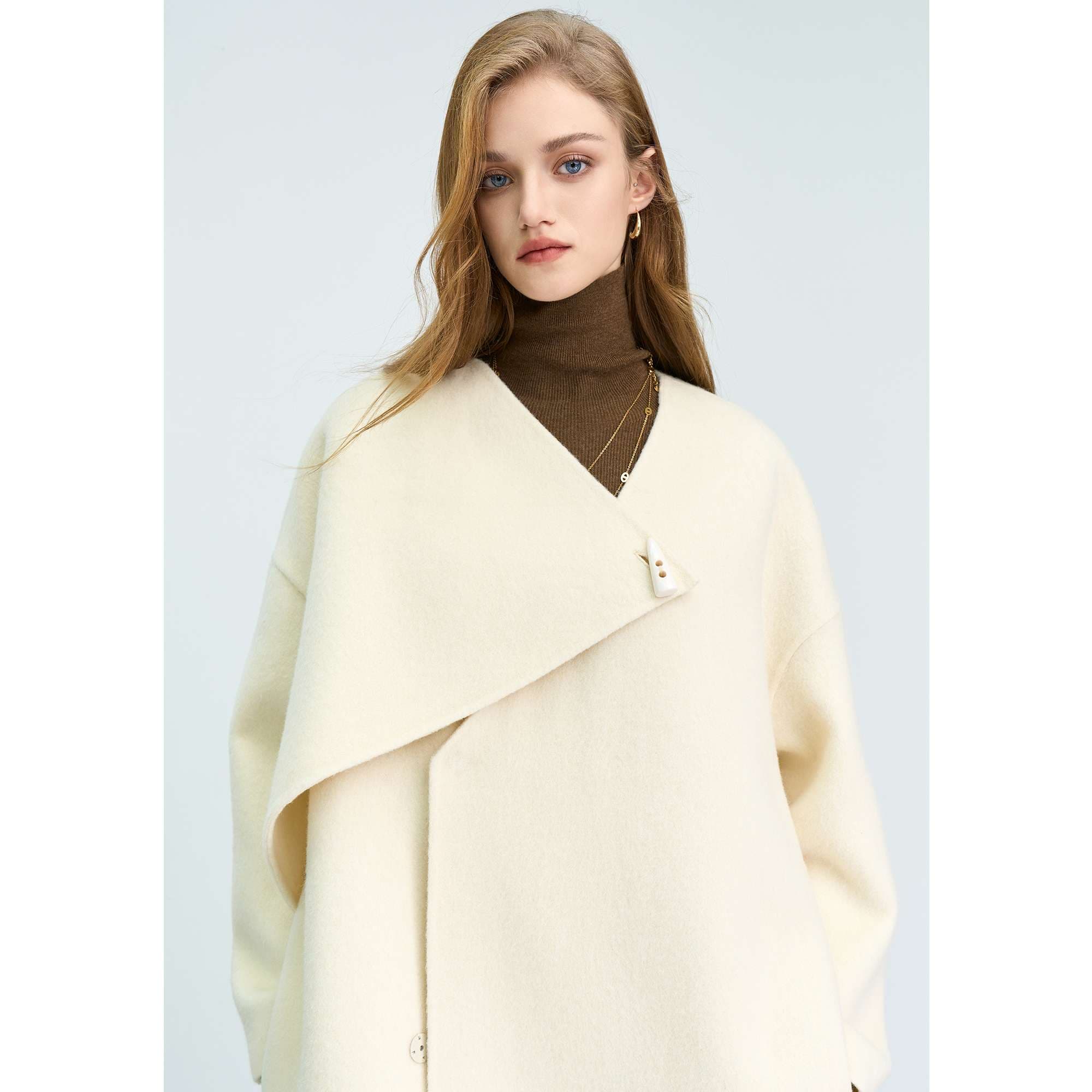 モード系ファッション オーバーサイズ ウール混ラップコート