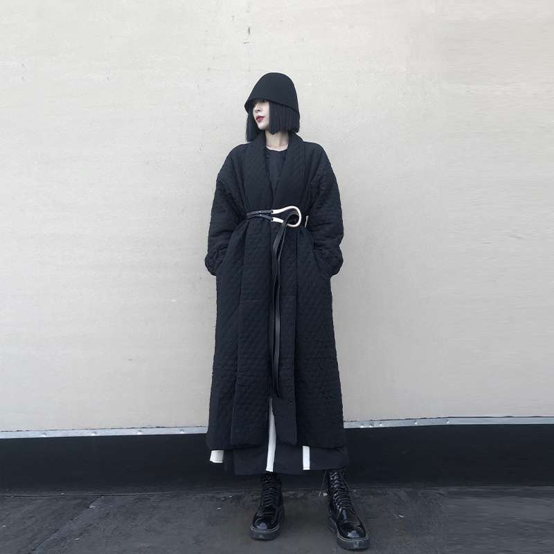 モード系ファッション キルティングロングコート