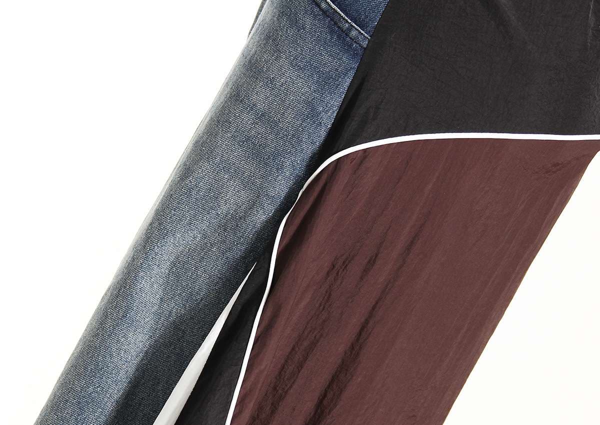 モード系ファッション デニムパネルコントラストマキシスカート
