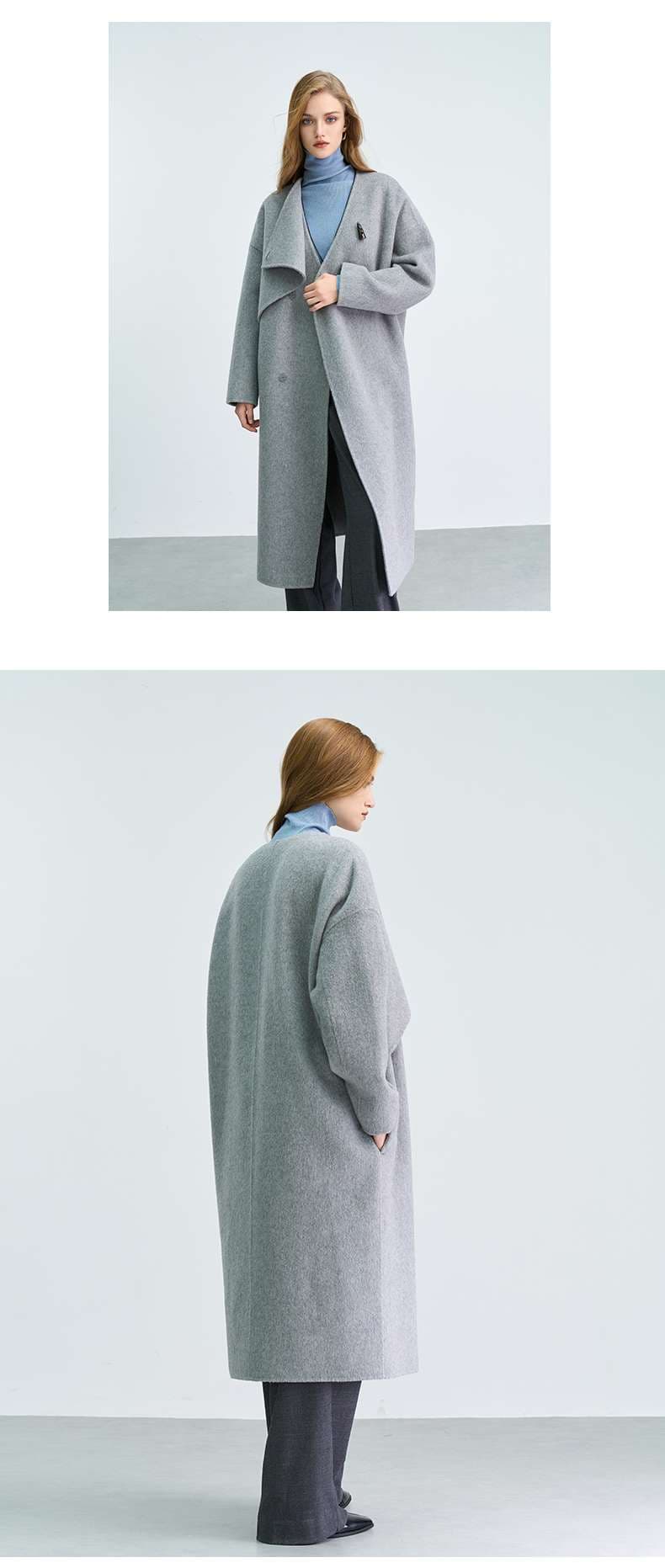 モード系ファッション オーバーサイズ ウール混ラップコート