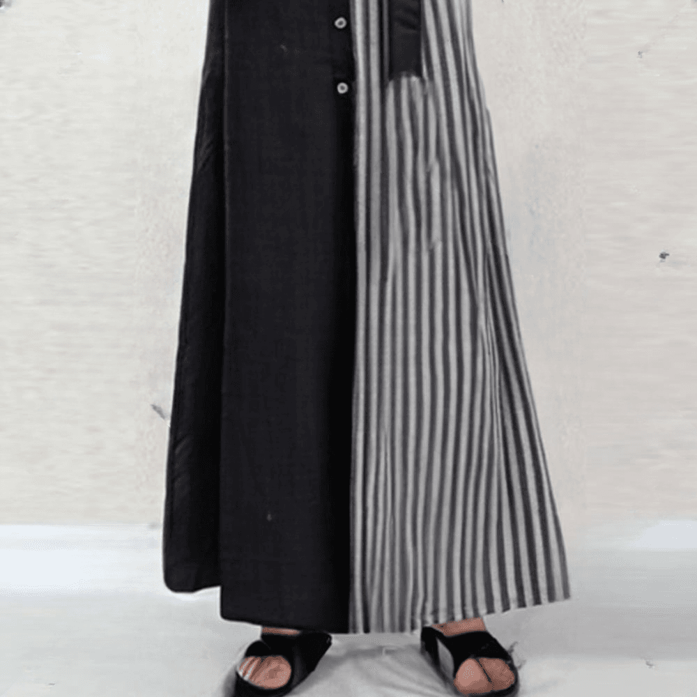 モード系ファッション ストライプフレアスカート｜美シルエット×ウエストゴムで快適スタイルアップ