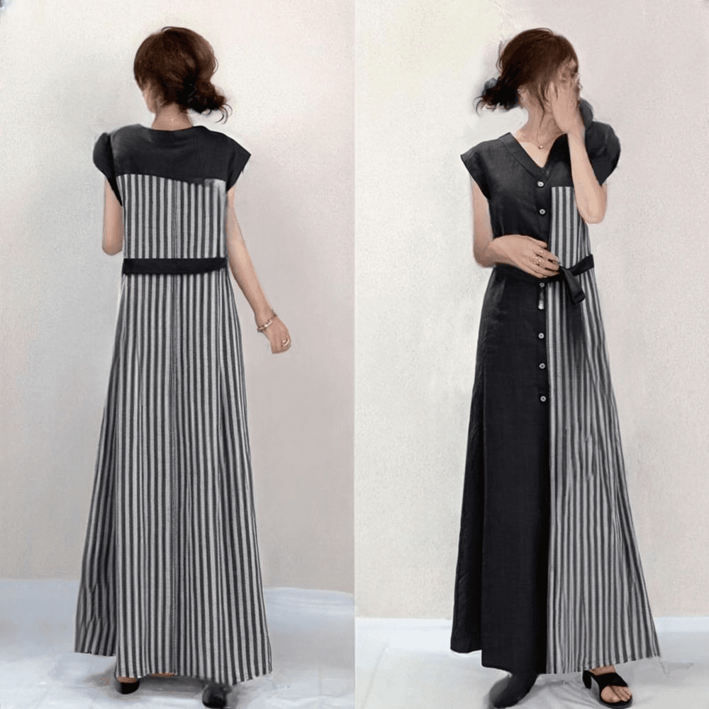 モード系ファッション ストライプフレアスカート｜美シルエット×ウエストゴムで快適スタイルアップ