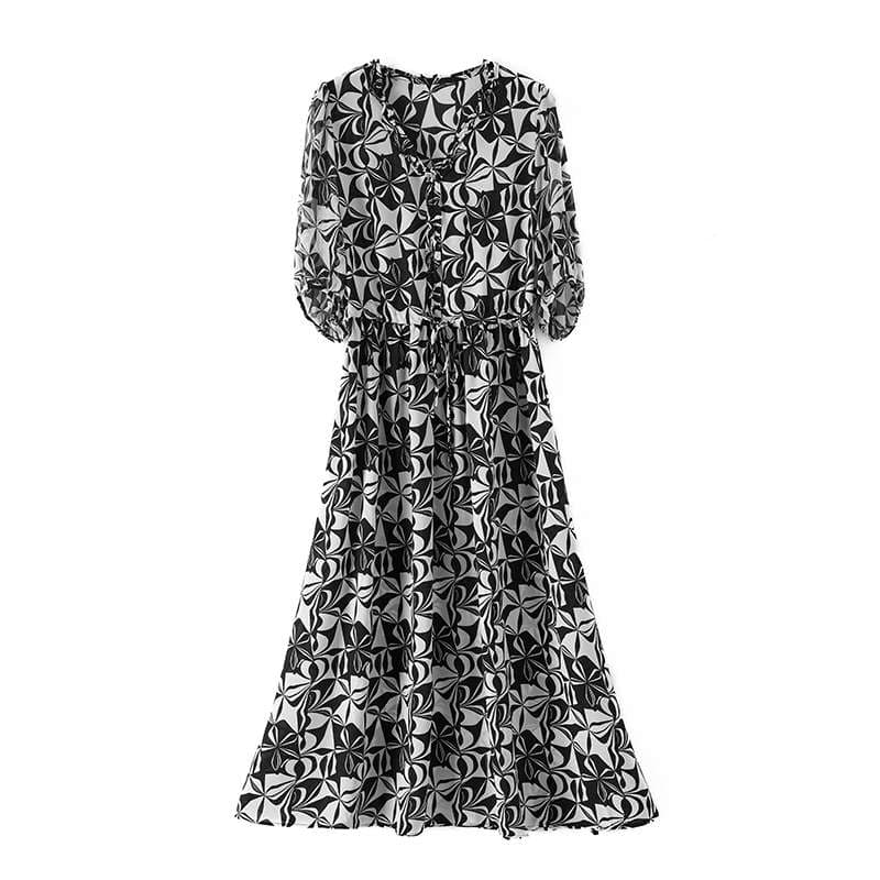 モード系ファッション エレガントな幾何学模様ワンピース